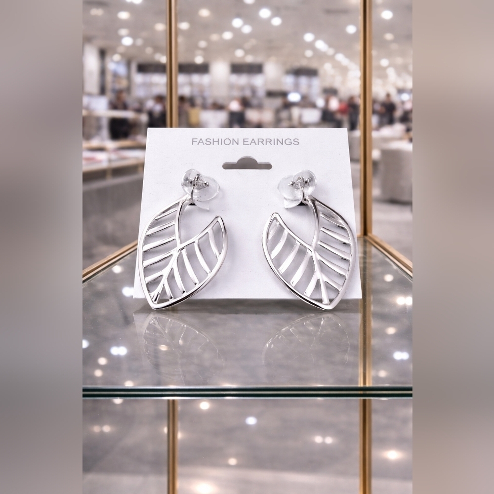 Silver leaf cut earrings